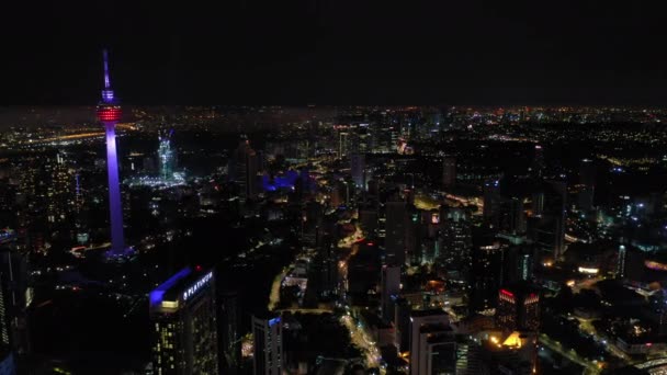 Kuala Lumpur Malaysia Szeptember 2019 Night Kuala Lumpur Downtown Aerial — Stock videók