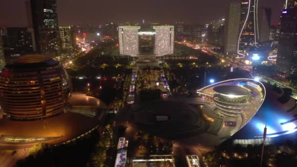 Nachts Hängen Stadtzentrum Verkehr Antenne Panorama China — Stockvideo