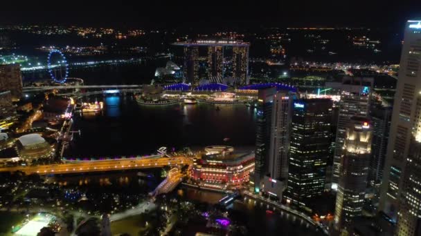 Singapurská Letecká Noc Osvětlené Panorama Města Záběry — Stock video