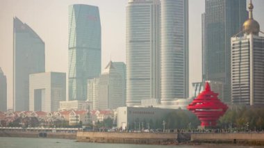 Gün Vakti: Qingdao Şehri Hava Panoraması 4K Timelapse Porselenleri
