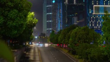 Gece vakti hangzhou şehir merkezi trafik manzarası 4k zaman dilimi porselenleri