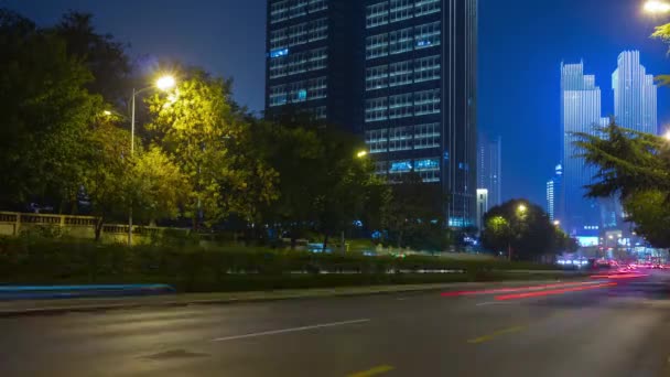Night Time Illumination Qingdao City Traffic Aerial Timelapse Panorama China — Vídeos de Stock