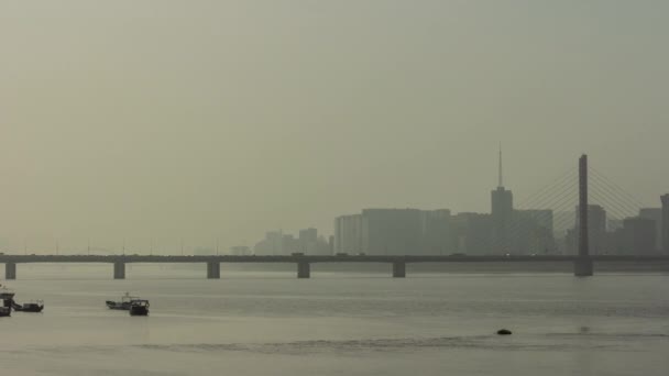 Dzień Czas Hangzhou Miasto Riverside Bay Budowy Podwórko Panorama Powietrzna — Wideo stockowe