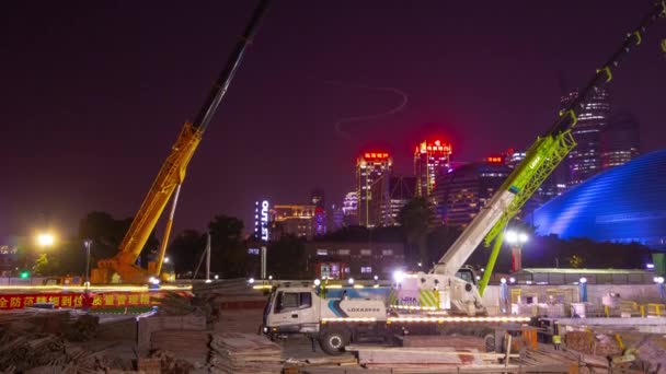 Noite Tempo Iluminado Hangzhou Cidade Centro Aéreo Panorama China — Vídeo de Stock
