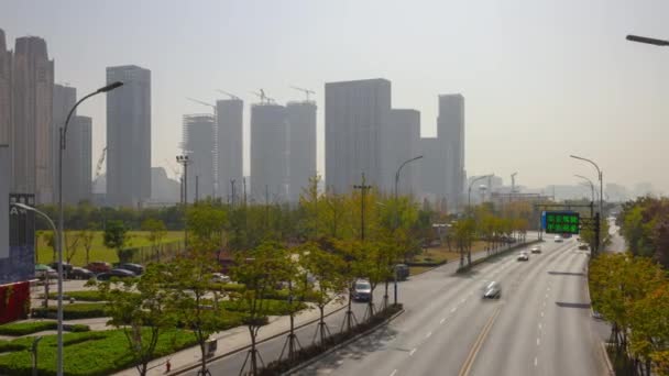 Dag Tid Hangzhou Centrum Trafik Antenn Panorama Timelapse Kina — Stockvideo