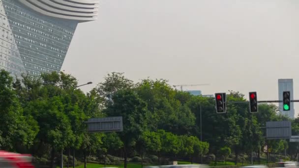 Dag Chengdu Stad Centrum Luchtverkeer Panorama Timelapse Beeldmateriaal Porselein — Stockvideo