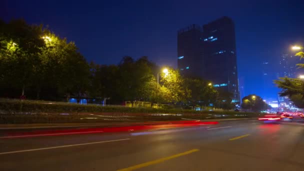 Gece Vakti Aydınlatma Qingdao Şehir Trafiği Hava Trafiği Panorama Porselen — Stok video