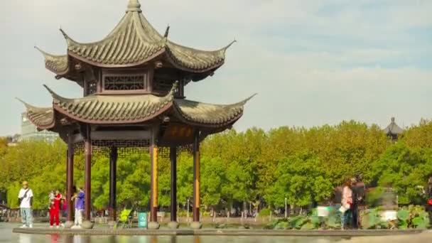 Dzień Czas Hangzhou Centrum Miasta Ruch Powietrzny Panorama Timelapse Chiny — Wideo stockowe