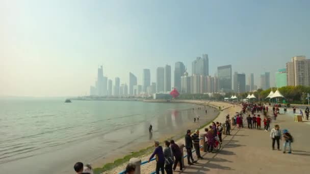 Gündüz Vakti Qingdao Körfezi Şehir Merkezindeki Panorama Zaman Dilimi Porselenleri — Stok video