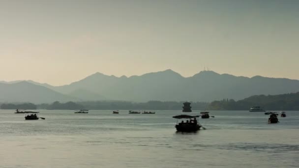 Den Čas Hangzhou Město Riverside Bay Stavební Dvůr Letecké Panorama — Stock video