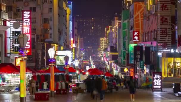 Notturna Illuminazione Qingdao Traffico Urbano Aereo Timelapse Panorama Porcellana — Video Stock