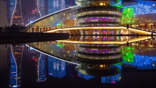 Noční Osvětlení Hangzhou Centrum Města Letecké Panorama Porcelánu — Stock video