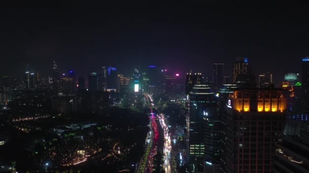 ジャカルタ インドネシア 2020年3月19日 夜のジャカルタ市交通4K空撮 — ストック動画