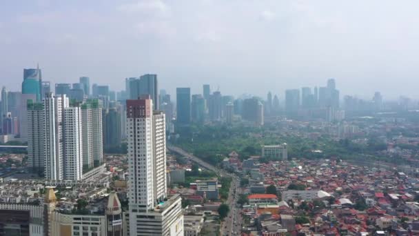 Akarta Indonesien Mars 2020 Vackert Flyglandskap Jakarta Stad Skyline Med — Stockvideo