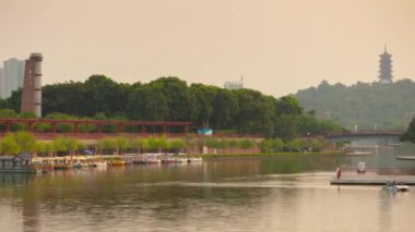 Guangzhou şehir manzaralı hava manzarası. 4K Çin porseleni