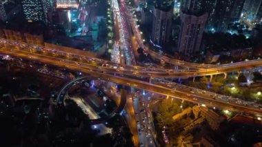Gece vakti Guangzhou Endüstriyel Şehir Havası Panoraması. 4k zaman dilimi Çin porseleni