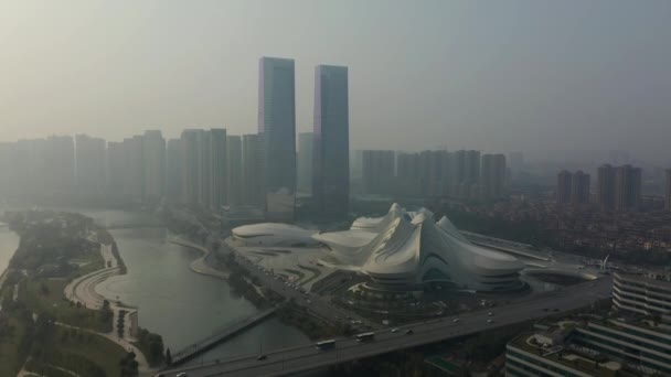 Sunset Time Changsha City Riverside Bay Aerial Panorama China — Stock Video