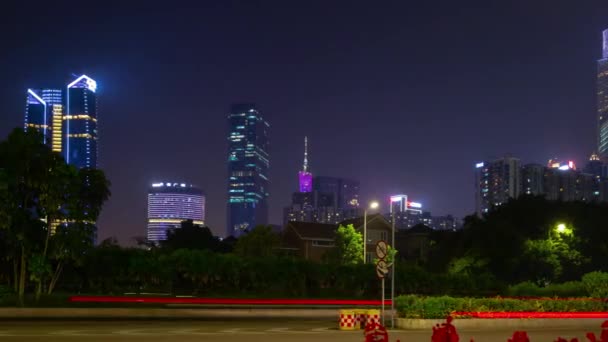 夜の時間広州工業都市の航空パノラマ 4Kタイムラプス映像中国 — ストック動画