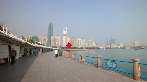 Tageszeit Qingdao Stadt Innenstadt Antenne Zeitraffer Panorama China — Stockvideo