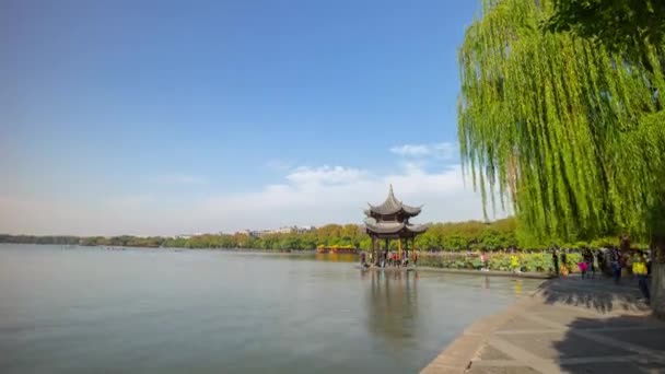 Hora Del Día Hangzhou Ciudad Bahía Junto Río Panorama Aéreo — Vídeos de Stock
