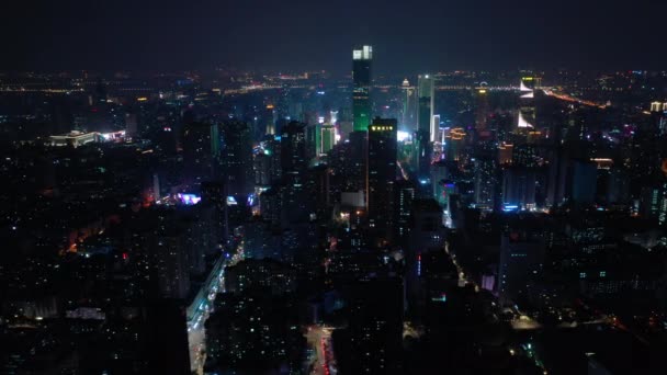 Nachtvlucht Nanjing Stadsverkeer Luchtfoto Panorama Beeldmateriaal — Stockvideo