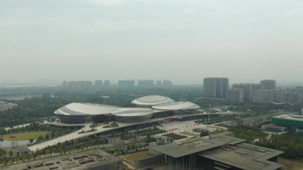 南京市交通航空パノラマ上の日の時間飛行4Kの映像 — ストック動画