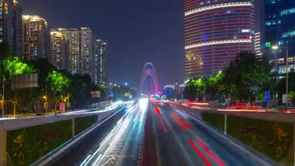 夜间广州工业城景观空中全景 4K时间推移镜头中国 — 图库视频影像