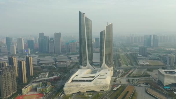 Voo Diurno Sobre Nanjing Cidade Tráfego Aéreo Panorama Imagens — Vídeo de Stock