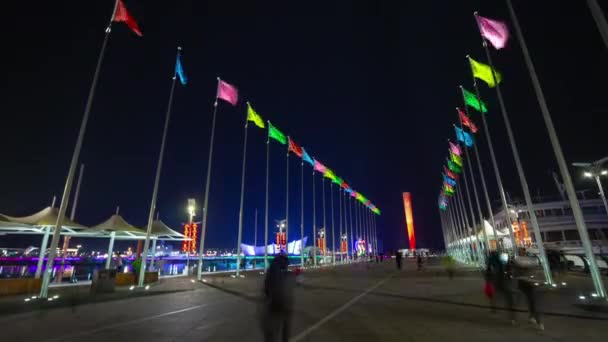 Νύχτα Φωτισμού Qingdao Πόλη Διάσημο Κέντρο Της Κυκλοφορίας Δρόμο Διασταύρωση — Αρχείο Βίντεο
