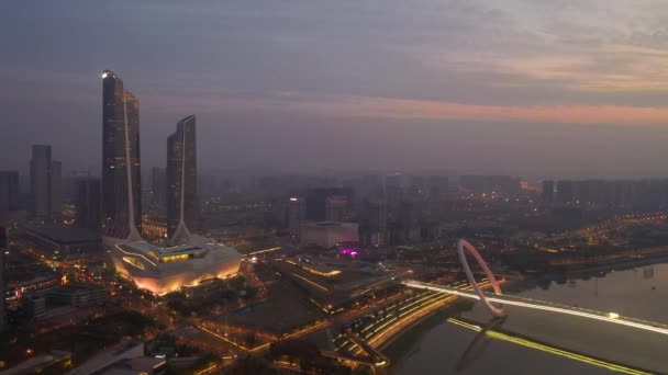 Volo Serale Sul Traffico Urbano Nanchino Panoramica Aerea Filmato — Video Stock