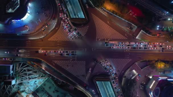 Night Time Changsha Centrum Trafik Gata Korsning Antenn Panorama Porslin — Stockvideo