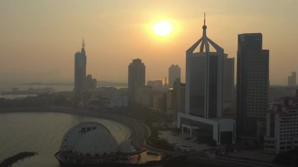 Hora Del Día Qingdao Ciudad Centro Panorama Aéreo China — Vídeos de Stock