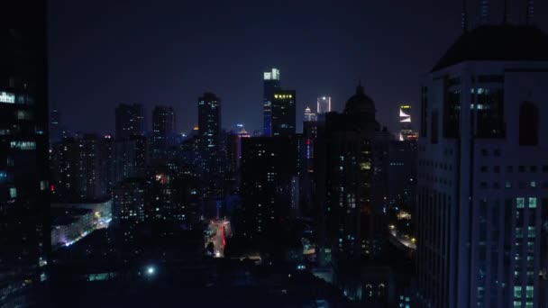 Nocny Lot Nad Nanjing Miasta Ruchu Panorama Powietrza Materiał — Wideo stockowe