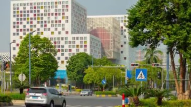 Gündüz vakti Guangzhou Endüstriyel Şehir Havası Panoraması. 4k zaman dilimi Çin porseleni