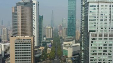 Nanjing Şehri üzerindeki gündüz uçuşu hava trafiği 4K görüntüsü