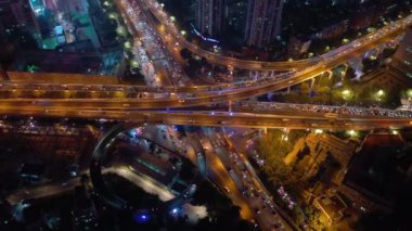Gece vakti Guangzhou Endüstriyel Şehir Havası Panoraması. 4k zaman dilimi Çin porseleni