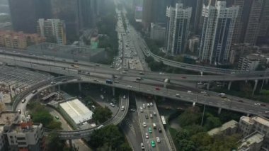 Gündüz vakti Guangzhou Endüstriyel Şehir Havası Panoraması. 4K Çin porseleni