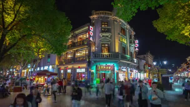 夜の時間杭州市中心部交通航空パノラマ4Kタイムラプス中国 — ストック動画