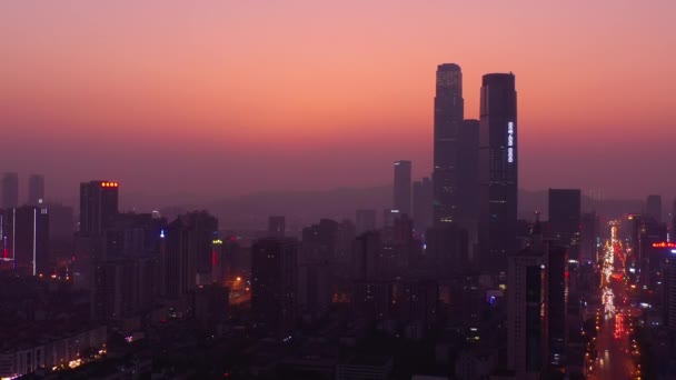 Changsha Cidade Ensolarado Por Sol Famosa Baía Ribeirinha Panorama Aéreo — Vídeo de Stock