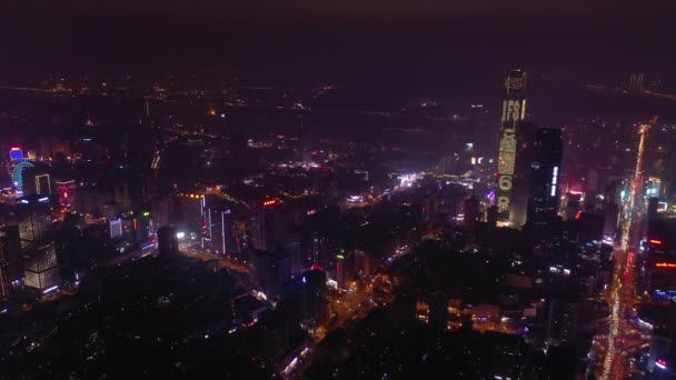 Changsha Stad Zonnige Nacht Beroemde Binnenstad Baai Luchtfoto Timelapse Panorama — Stockvideo