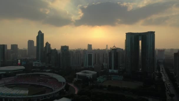 Wieczór Czas Guangzhou Przemysłowy Krajobraz Panorama Lotnicza Materiał Porcelana — Wideo stockowe