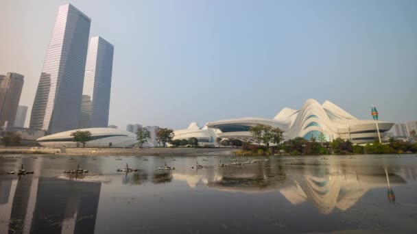 День Changsha Города Известный Международный Культурный Художественный Центр Прибрежной Бухты — стоковое видео