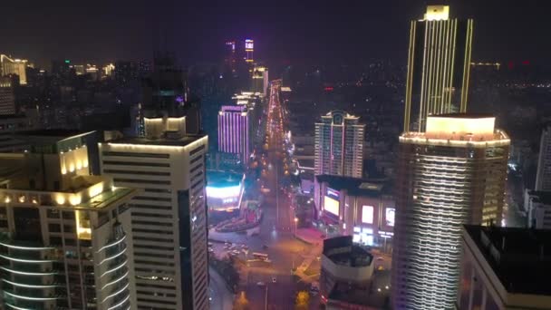 Noite Iluminação Tempo Qingdao Cidade Famosa Baixa Tráfego Rua Encruzilhada — Vídeo de Stock