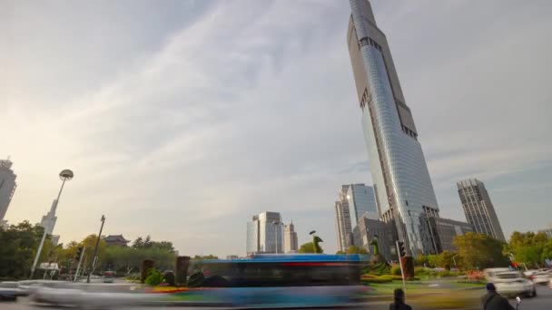 Tempo Dia Voo Sobre Nanjing Cidade Tráfego Timelapse Panorama Aéreo — Vídeo de Stock