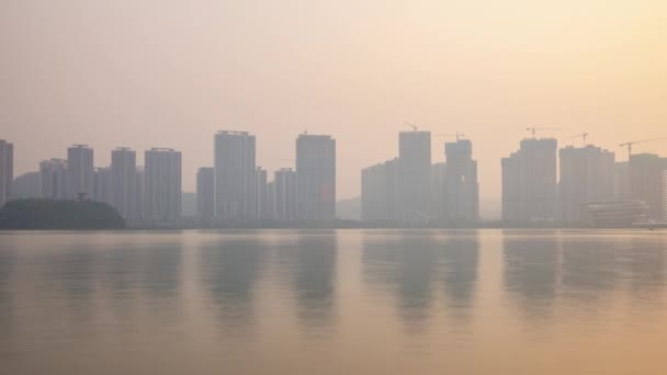Gün Batımı Changsha Şehri Nehir Kenarı Havacılık Panoraması Porselen — Stok video