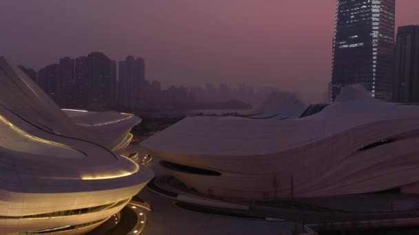Éjszakai Changsha Város Híres Nemzetközi Kultúra Művészeti Központ Folyóparti Öböl — Stock videók