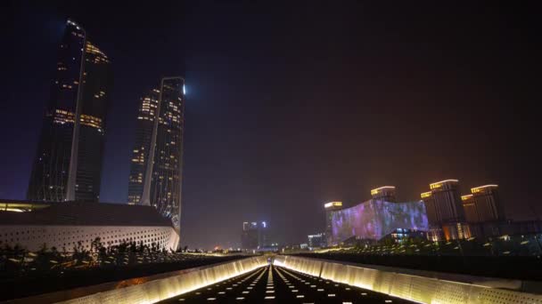Vuelo Nocturno Sobre Nanjing Ciudad Tráfico Aéreo Panorama Metraje — Vídeos de Stock