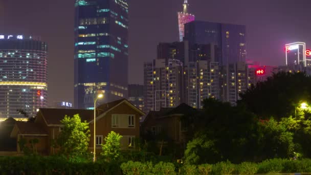 Noční Guangzhou Průmyslové Město Letecké Panorama Timelapse Video Porcelán — Stock video