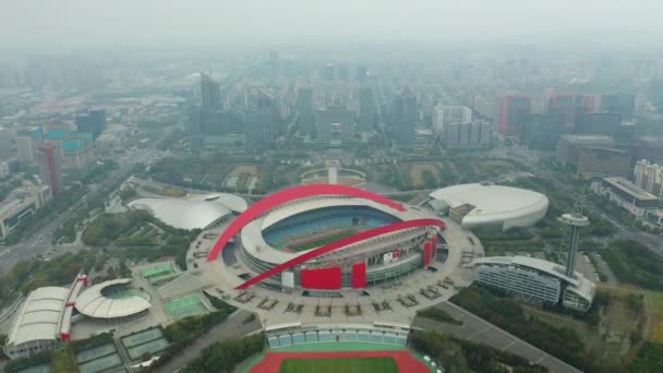 Şehrin Havadan Görünüşü Nanjing Olimpiyat Stadyumu Çin Görüntü — Stok video