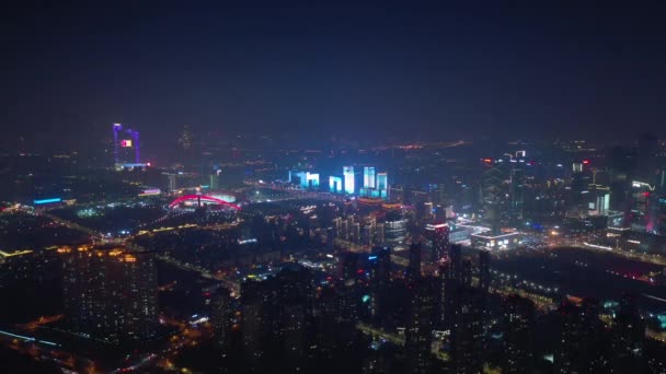 Nachtvlucht Nanjing Stadsverkeer Luchtfoto Panorama Beeldmateriaal — Stockvideo